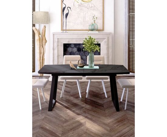 Стол керамический Vavilon 120-160*80*76 черный мрамор/черный, изображение 5 | Интернет магазин мебели и декора LifeDekor