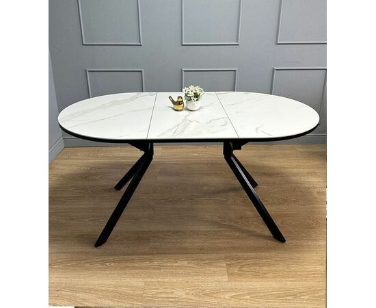 Стол овальный керамический Avilon 110-155*0*76 белый мрамор/черный, изображение 2 | Интернет магазин мебели и декора LifeDekor