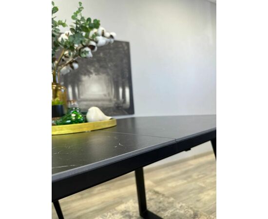 Стол керамический Vavilon 120-160*80*76 черный мрамор/черный, изображение 6 | Интернет магазин мебели и декора LifeDekor