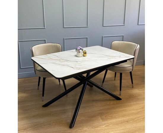 Стол керамический Alfa 120-165*80*76 бежевый мрамор/черный, изображение 6 | Интернет магазин мебели и декора LifeDekor