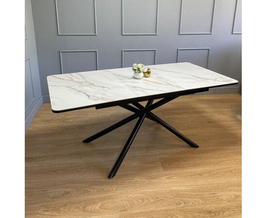 Стол керамический Alfa 120-165*80*76 бежевый мрамор/черный, изображение 5 | Интернет магазин мебели и декора LifeDekor