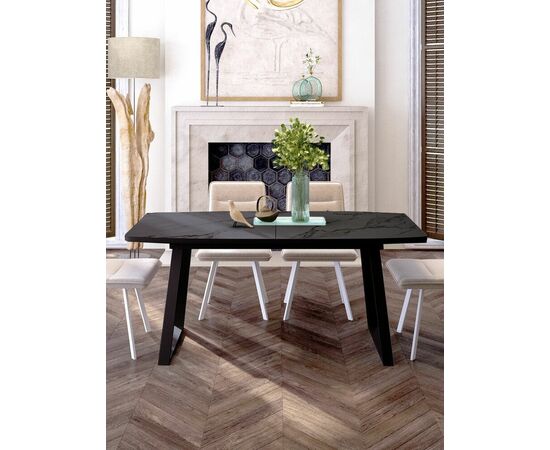 Стол керамический Vavilon 140-180*80*76 черный мрамор/черный, изображение 3 | Интернет магазин мебели и декора LifeDekor