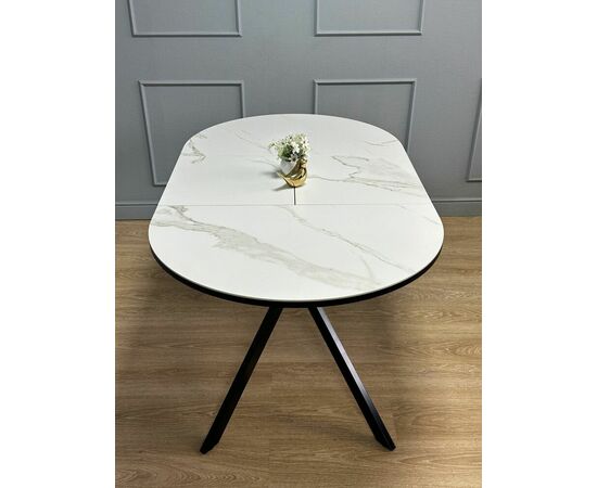 Стол овальный керамический Avilon 110-155*0*76 белый мрамор/черный, изображение 6 | Интернет магазин мебели и декора LifeDekor