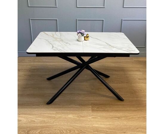 Стол керамический Alfa 120-165*80*76 бежевый мрамор/черный, изображение 4 | Интернет магазин мебели и декора LifeDekor