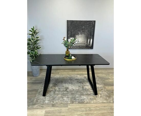 Стол керамический Vavilon 120-160*80*76 черный мрамор/черный, изображение 3 | Интернет магазин мебели и декора LifeDekor