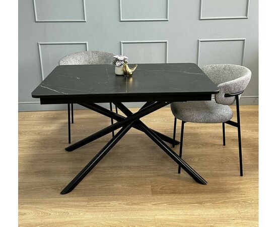 Стол керамический Alfa 120-165*80*76 черный мрамор/черный, изображение 3 | Интернет магазин мебели и декора LifeDekor