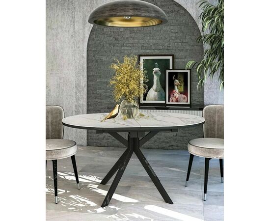 Стол овальный керамический Avilon 110-155*0*76 белый мрамор/черный, изображение 10 | Интернет магазин мебели и декора LifeDekor