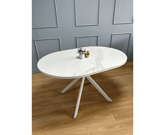Стол овальный керамический Avilon 130-175*90*76 белый мрамор/белый, изображение 4 | Интернет магазин мебели и декора LifeDekor