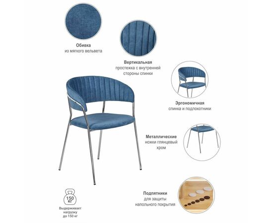Стул Turin синий вельвет с хромированными ножками, изображение 12 | Интернет магазин мебели и декора LifeDekor