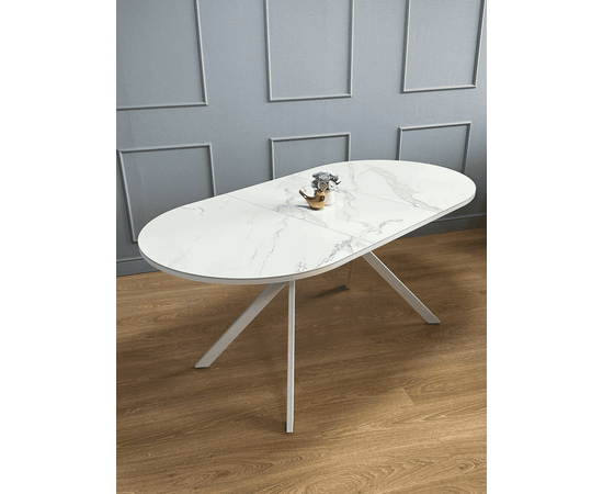Стол овальный керамический Avilon 130-175*90*76 белый мрамор/белый, изображение 6 | Интернет магазин мебели и декора LifeDekor