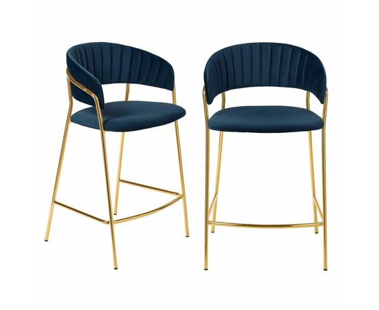 Комплект из 2-х стульев полубарных Turin синий с золотыми ножками | Интернет магазин мебели и декора LifeDekor
