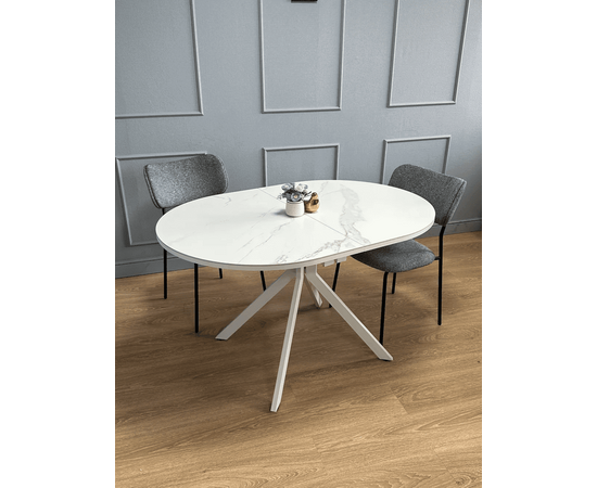 Стол овальный керамический Avilon 130-175*90*76 белый мрамор/белый, изображение 3 | Интернет магазин мебели и декора LifeDekor