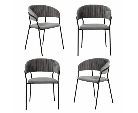 Комплект из 4-х стульев Turin серый вельвет с чёрными ножками | Интернет магазин мебели и декора LifeDekor