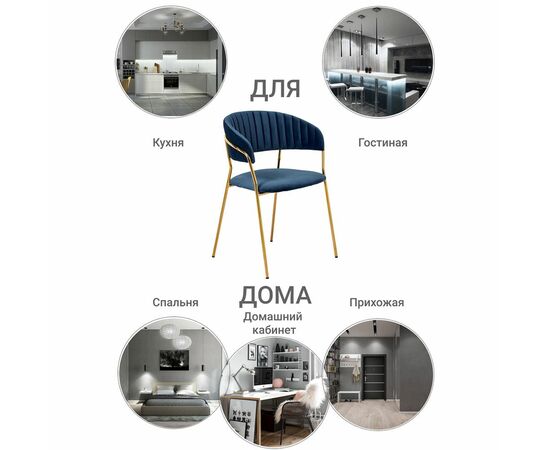 Комплект из 2-х стульев Turin синий, золотые ножки, изображение 14 | Интернет магазин мебели и декора LifeDekor