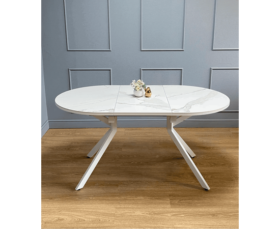 Стол овальный керамический Avilon 110-155*90*76 белый мрамор/белый, изображение 3 | Интернет магазин мебели и декора LifeDekor