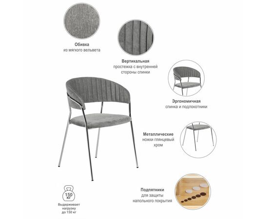 Комплект из 2-х стульев Turin серый вельвет с хромированными ножками, изображение 12 | Интернет магазин мебели и декора LifeDekor