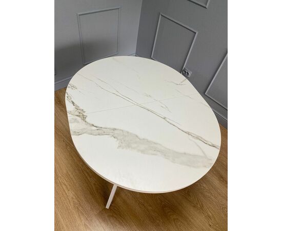 Стол овальный керамический Avilon 110-155*90*76 белый мрамор/белый, изображение 11 | Интернет магазин мебели и декора LifeDekor