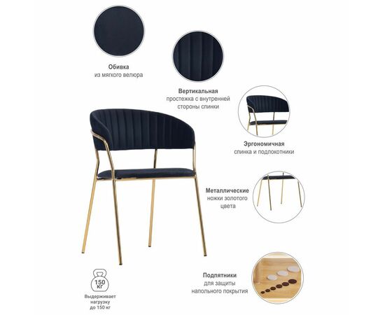 Комплект из 4-х стульев Turin чёрный с золотыми ножками, изображение 12 | Интернет магазин мебели и декора LifeDekor
