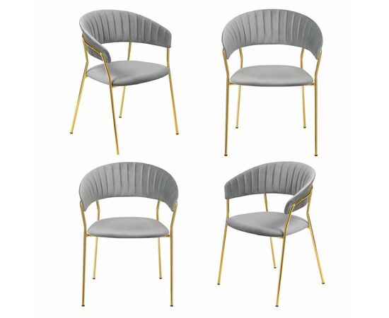 Комплект из 4-х стульев Turin серый, золотые ножки | Интернет магазин мебели и декора LifeDekor