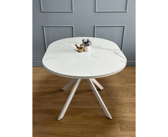 Стол овальный керамический Avilon 130-175*90*76 белый мрамор/белый, изображение 7 | Интернет магазин мебели и декора LifeDekor