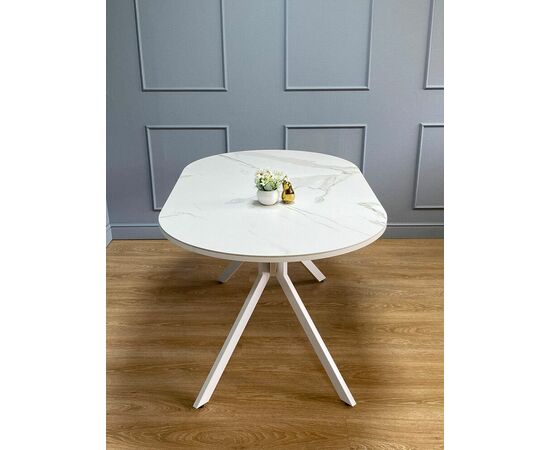 Стол овальный керамический Avilon 110-155*90*76 белый мрамор/белый, изображение 4 | Интернет магазин мебели и декора LifeDekor