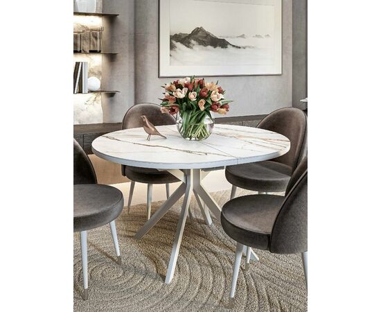 Стол овальный керамический Avilon 110-155*90*76 белый мрамор/белый, изображение 5 | Интернет магазин мебели и декора LifeDekor