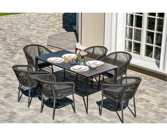 "Малага" обеденная группа на 6 персон со стульями "Марсель", каркас темно-серый, роуп темно-серый | Интернет магазин мебели и декора LifeDekor