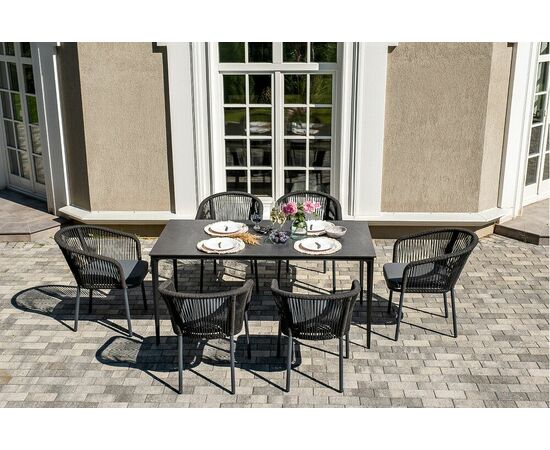 "Малага" обеденная группа на 6 персон со стульями "Марсель", каркас темно-серый, роуп темно-серый, изображение 2 | Интернет магазин мебели и декора LifeDekor