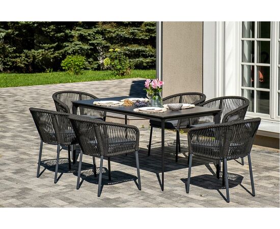 "Малага" обеденная группа на 6 персон со стульями "Марсель", каркас темно-серый, роуп темно-серый, изображение 3 | Интернет магазин мебели и декора LifeDekor