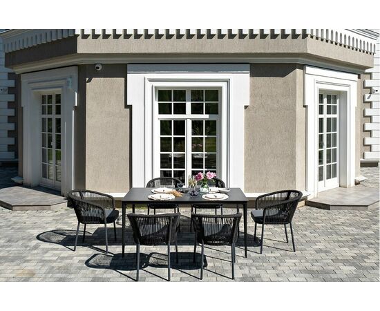 "Малага" обеденная группа на 6 персон со стульями "Марсель", каркас темно-серый, роуп темно-серый, изображение 4 | Интернет магазин мебели и декора LifeDekor