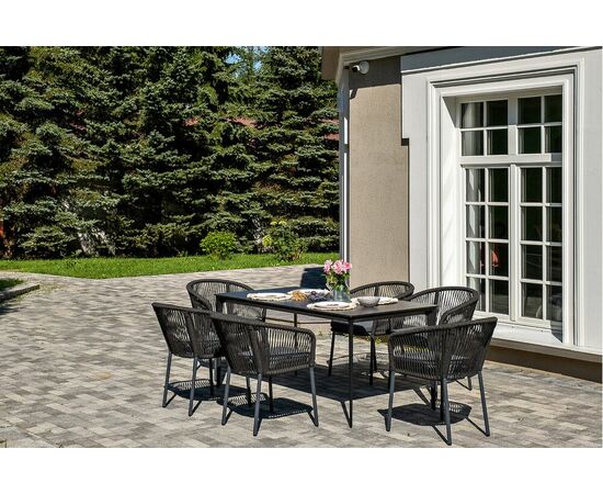 "Малага" обеденная группа на 6 персон со стульями "Марсель", каркас темно-серый, роуп темно-серый, изображение 5 | Интернет магазин мебели и декора LifeDekor