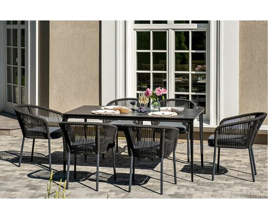 "Малага" обеденная группа на 6 персон со стульями "Марсель", каркас темно-серый, роуп темно-серый, изображение 6 | Интернет магазин мебели и декора LifeDekor