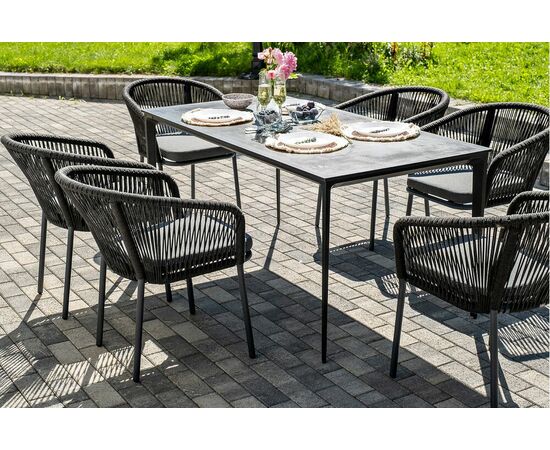 "Малага" обеденная группа на 6 персон со стульями "Марсель", каркас темно-серый, роуп темно-серый, изображение 7 | Интернет магазин мебели и декора LifeDekor