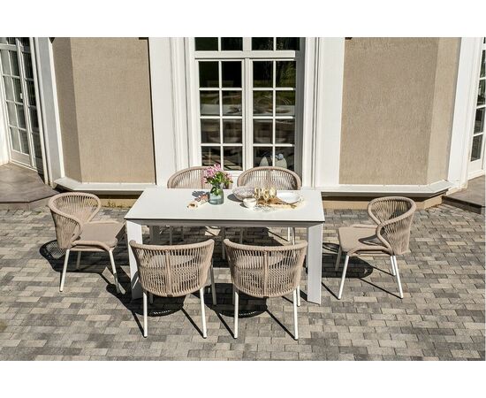 "Венето" обеденная группа на 6 персон со стульями "Милан", каркас белый, роуп бежевый, изображение 2 | Интернет магазин мебели и декора LifeDekor