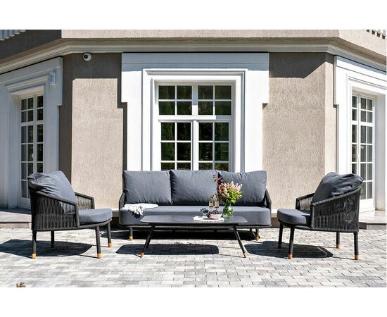 "Верона" лаунж-зона 5-местная плетеная из роупа (веревки), каркас алюминиевый белый, роуп бежевый, изображение 2 | Интернет магазин мебели и декора LifeDekor