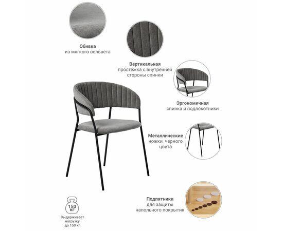 Комплект из 2-х стульев Turin серый вельвет с чёрными ножками, изображение 11 | Интернет магазин мебели и декора LifeDekor