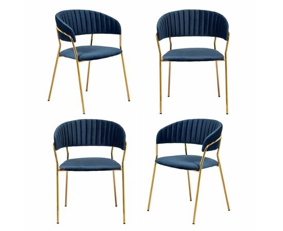 Комплект из 4-х стульев Turin синий, золотые ножки | Интернет магазин мебели и декора LifeDekor