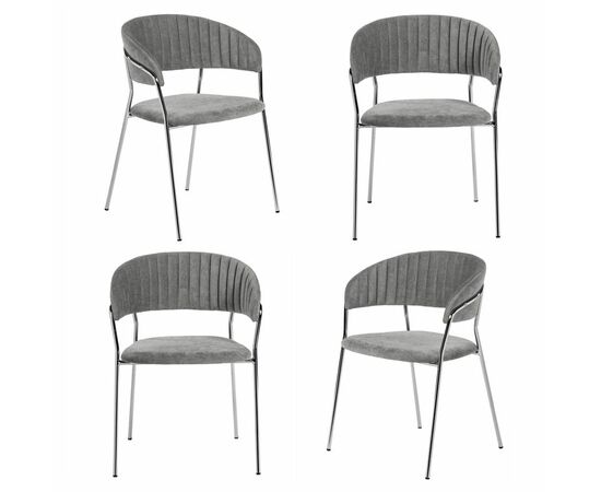 Комплект из 4-х стульев Turin серый вельвет с хромированными ножками | Интернет магазин мебели и декора LifeDekor