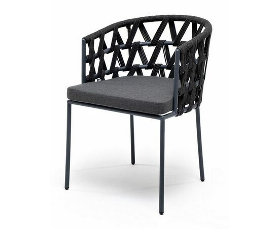 "Диего" стул плетеный из роупа, каркас из стали серый (RAL7022) муар, роуп темно-серый круглый, ткань темно-серая 027 | Интернет магазин мебели и декора LifeDekor