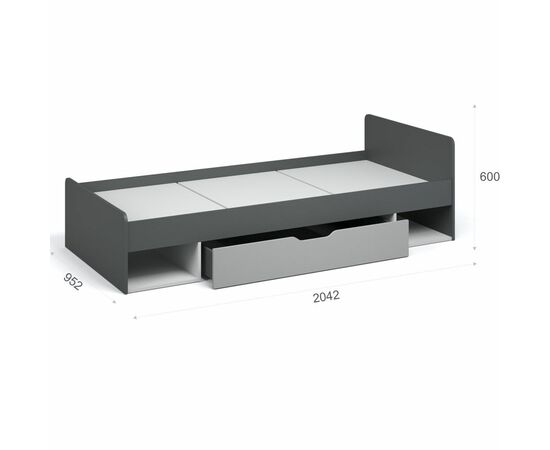 Кровать «Квадро» 90 с основанием под матрас, Антрацит/Белый/Шиншилла, изображение 3 | Интернет магазин мебели и декора LifeDekor