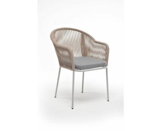 "Лион" стул плетеный из роупа, каркас из стали светло-серый (RAL7035) муар, роуп бежевый круглый, ткань светло-серая, изображение 3 | Интернет магазин мебели и декора LifeDekor