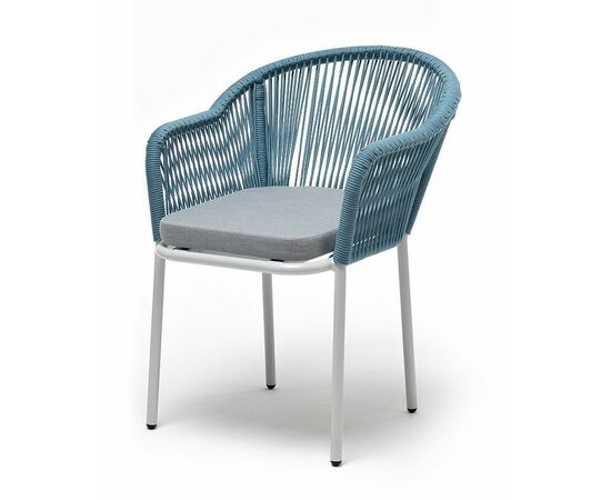 "Лион" стул плетеный из роупа, каркас из стали светло-серый (RAL7035) муар, роуп бирюзовый круглый, ткань светло-серая | Интернет магазин мебели и декора LifeDekor