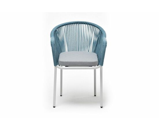 "Лион" стул плетеный из роупа, каркас из стали светло-серый (RAL7035) муар, роуп бирюзовый круглый, ткань светло-серая, изображение 2 | Интернет магазин мебели и декора LifeDekor