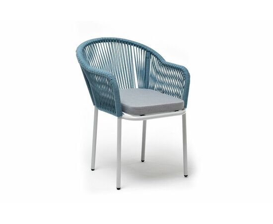 "Лион" стул плетеный из роупа, каркас из стали светло-серый (RAL7035) муар, роуп бирюзовый круглый, ткань светло-серая, изображение 3 | Интернет магазин мебели и декора LifeDekor