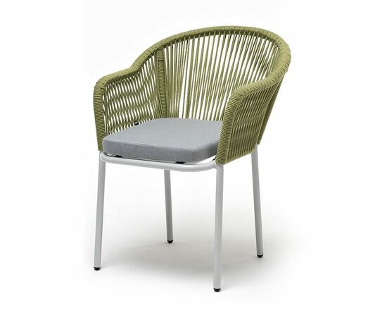 "Лион" стул плетеный из роупа, каркас из стали светло-серый (RAL7035) муар, роуп салатовый меланж круглый, ткань светло-серая | Интернет магазин мебели и декора LifeDekor