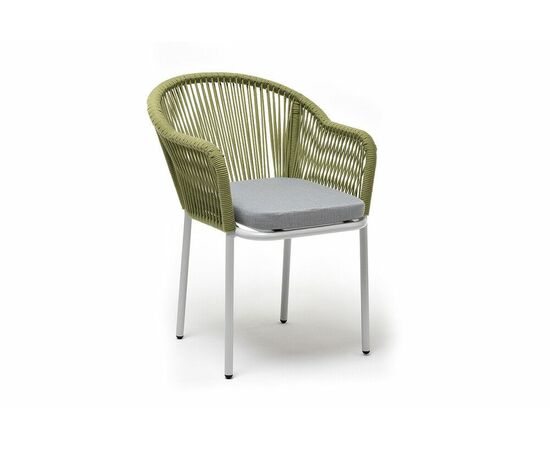 "Лион" стул плетеный из роупа, каркас из стали светло-серый (RAL7035) муар, роуп салатовый меланж круглый, ткань светло-серая, изображение 2 | Интернет магазин мебели и декора LifeDekor