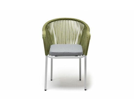 "Лион" стул плетеный из роупа, каркас из стали светло-серый (RAL7035) муар, роуп салатовый меланж круглый, ткань светло-серая, изображение 3 | Интернет магазин мебели и декора LifeDekor