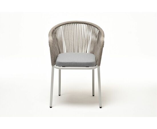 "Лион" стул плетеный из роупа, каркас из стали светло-серый (RAL7035) муар, роуп серый меланж круглый, ткань светло-серая, изображение 2 | Интернет магазин мебели и декора LifeDekor