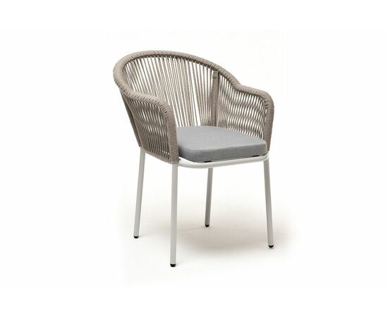 "Лион" стул плетеный из роупа, каркас из стали светло-серый (RAL7035) муар, роуп серый меланж круглый, ткань светло-серая, изображение 3 | Интернет магазин мебели и декора LifeDekor