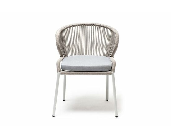 "Милан" стул плетеный из роупа, каркас алюминий светло-серый (RAL7035) муар, роуп серый меланж круглый, ткань светло-серая, изображение 2 | Интернет магазин мебели и декора LifeDekor